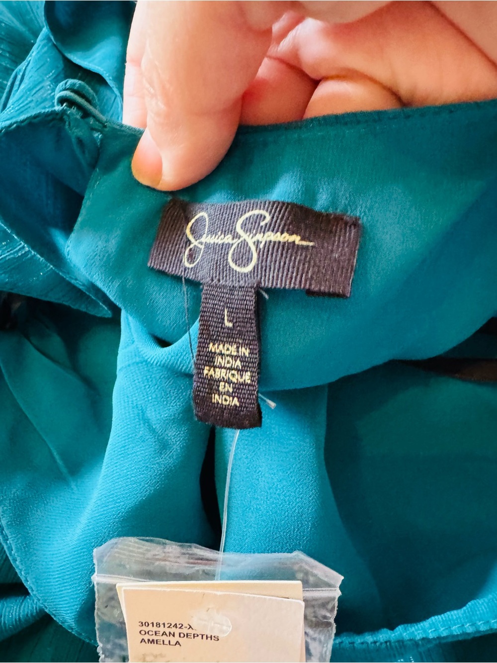 Jessica Simpson Amella Bell Sleeve Teal Ocean Depths Dress NWT Size L Romantic - Picture 7 of 8